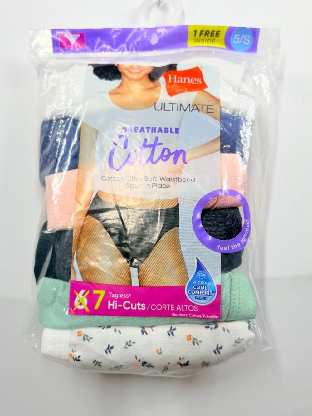 Hanes Ultimate Breathable Cotton Hi-Cut Panties 7 Pack Size 5 Small Tagless New